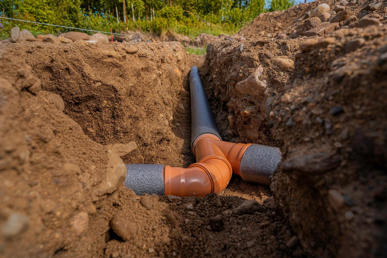 Groundworks for newly installed drainage pipes 